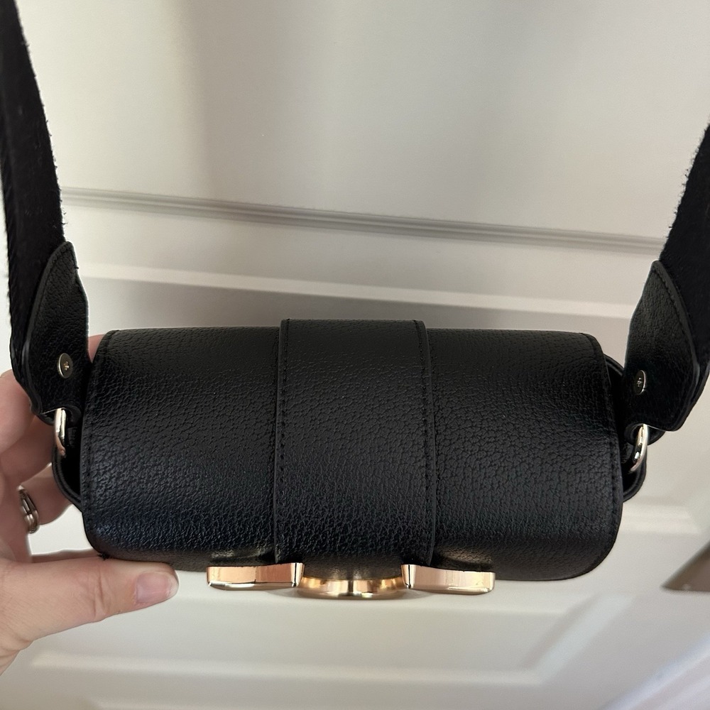 TRUE RELIGION Mini Flap Logo Crossbody Bag Black Gold Horseshoe Adjustable Strap - Picture 8 of 16